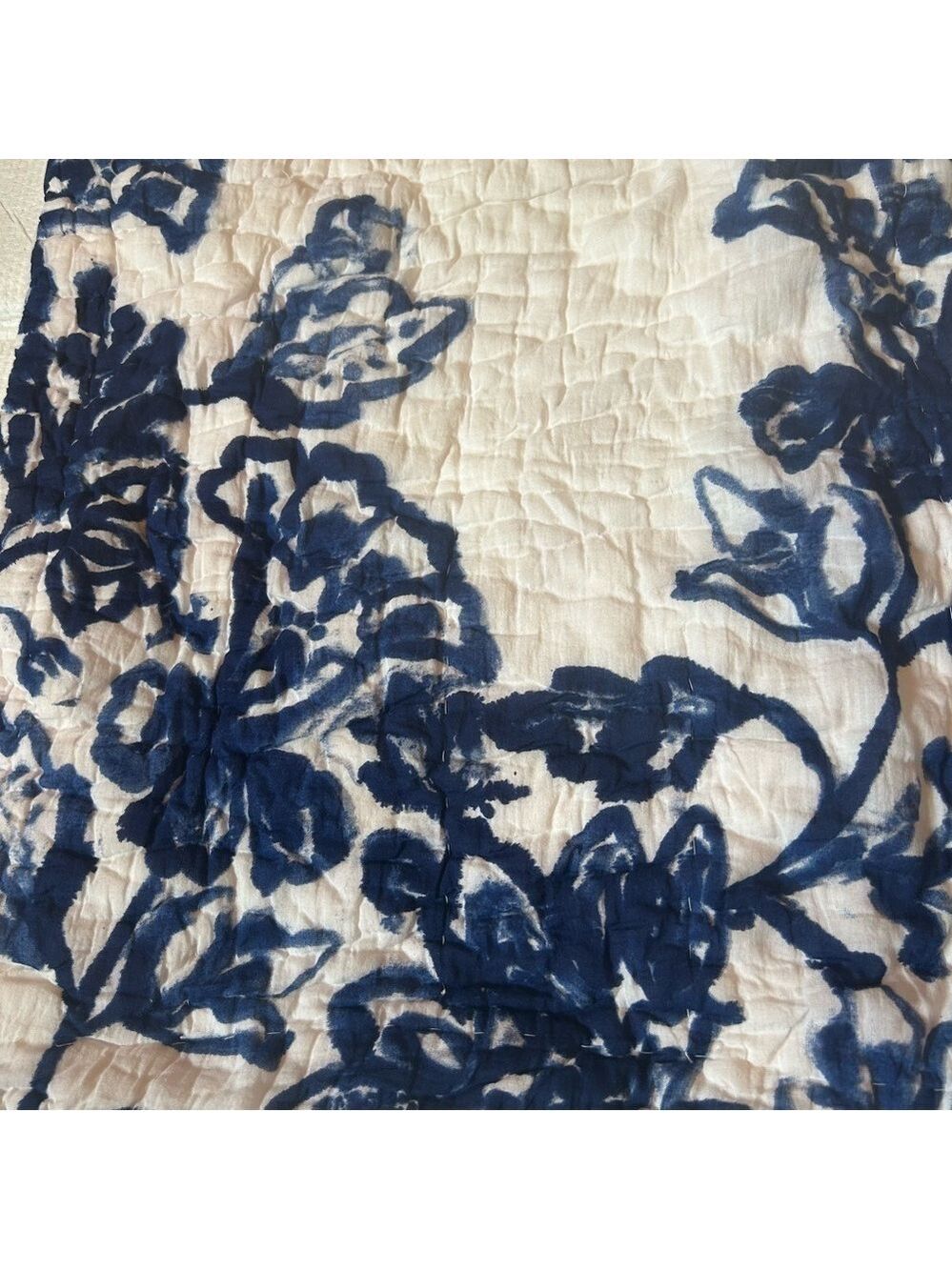 Anthropologie Pillow Sham Set of 2 Floral Blue White Quilted Cotton 19x26” - Picture 2 of 8